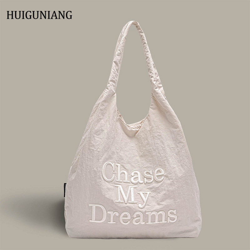 huigunaing韩系慵懒时尚立体字母刺绣单肩托特包日常百搭简约轻便
