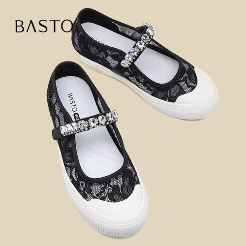 BASTO/百思图蕾丝网纱帆布鞋