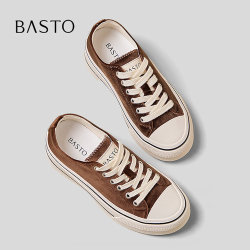 BASTO/百思图老钱风丝绒帆布鞋
