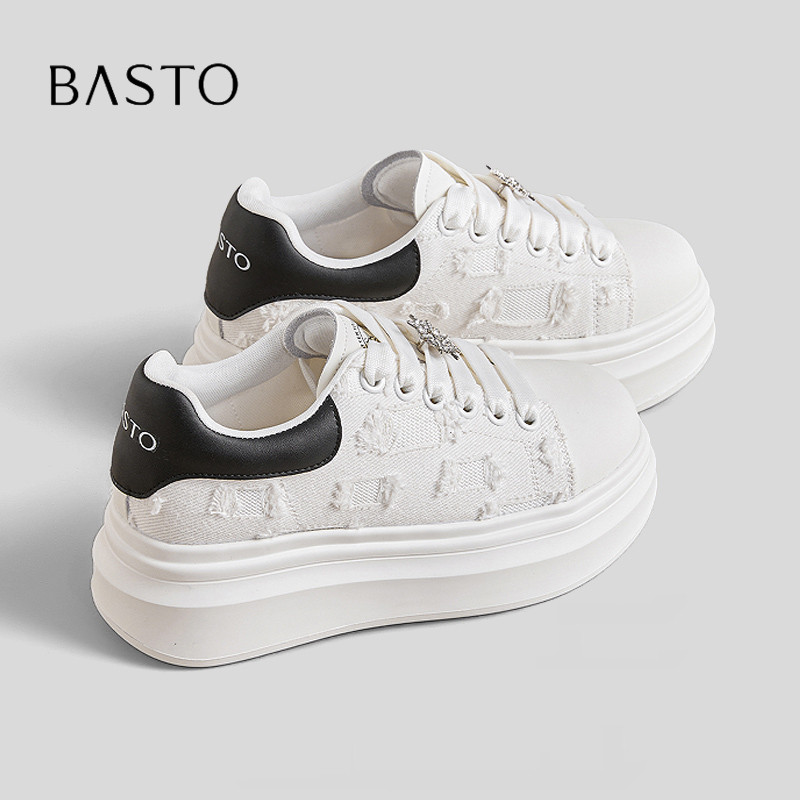 BASTO/百思图甜酷风拼色厚底板鞋图片