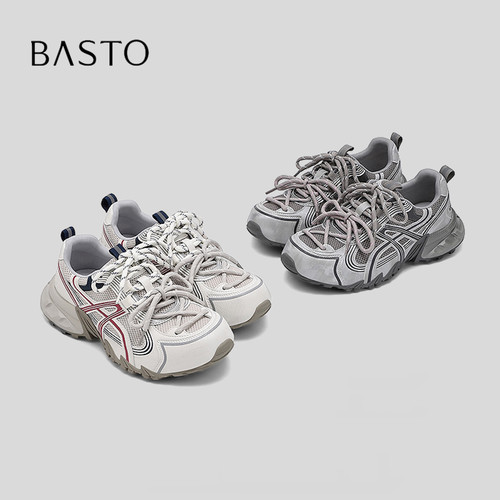 BASTO/百思图撞色网面透气老爹鞋