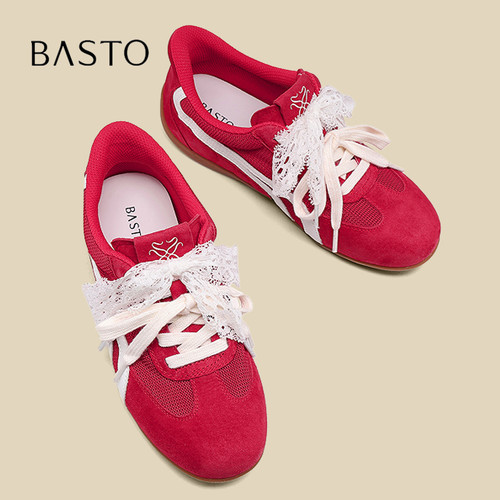 BASTO/百思图芭蕾蕾丝绸缎德训鞋