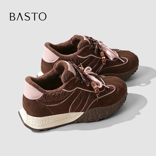 BASTO/百思图复古拼色加绒德训鞋
