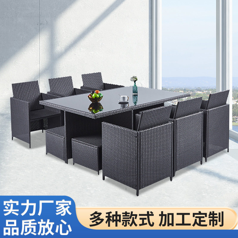 厂家定制藤编桌椅组合 室内洽谈桌椅套装 多人位藤编沙发组合批发图片
