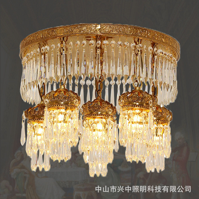 兴中法式全铜水晶吸顶吊灯欧式别墅客厅卧室餐厅书房楼梯奢华灯具图片