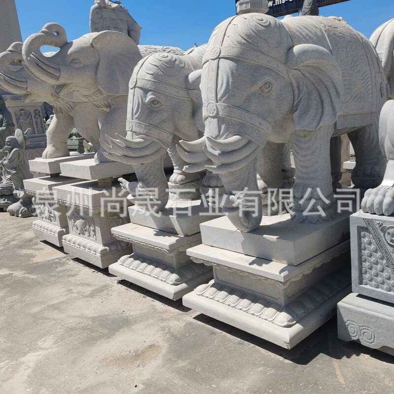 石雕大象花岗岩六牙泰式石象一对家用别墅公园广场工厂门口石头象图片