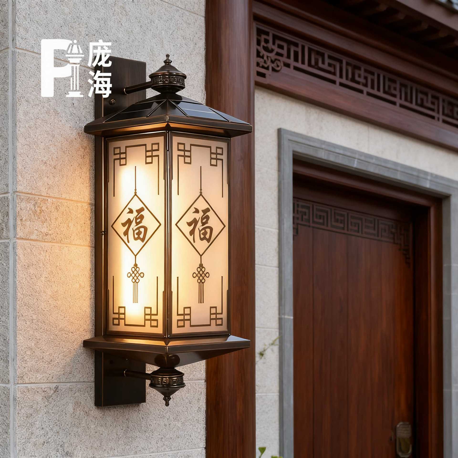 新中式太阳能柱头灯接电款两用户外别墅围墙大门柱子灯防水庭院灯图片