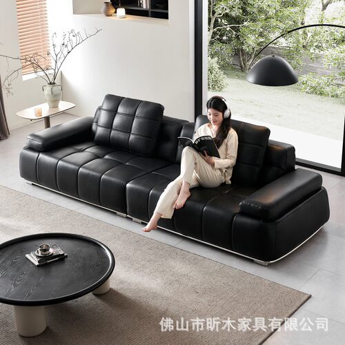 第三代新款劳伦斯真皮沙发意式设计师客厅直排四人位黑色高端沙发