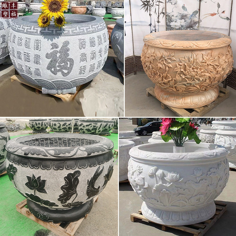 现货供应定制青石仿古石盆做旧石缸庭院户外石雕种植鱼缸室外摆件图片