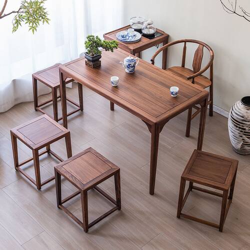 新中式餐桌简约乌金木长方形客厅小户型多用餐厅阳台茶桌家用桌子