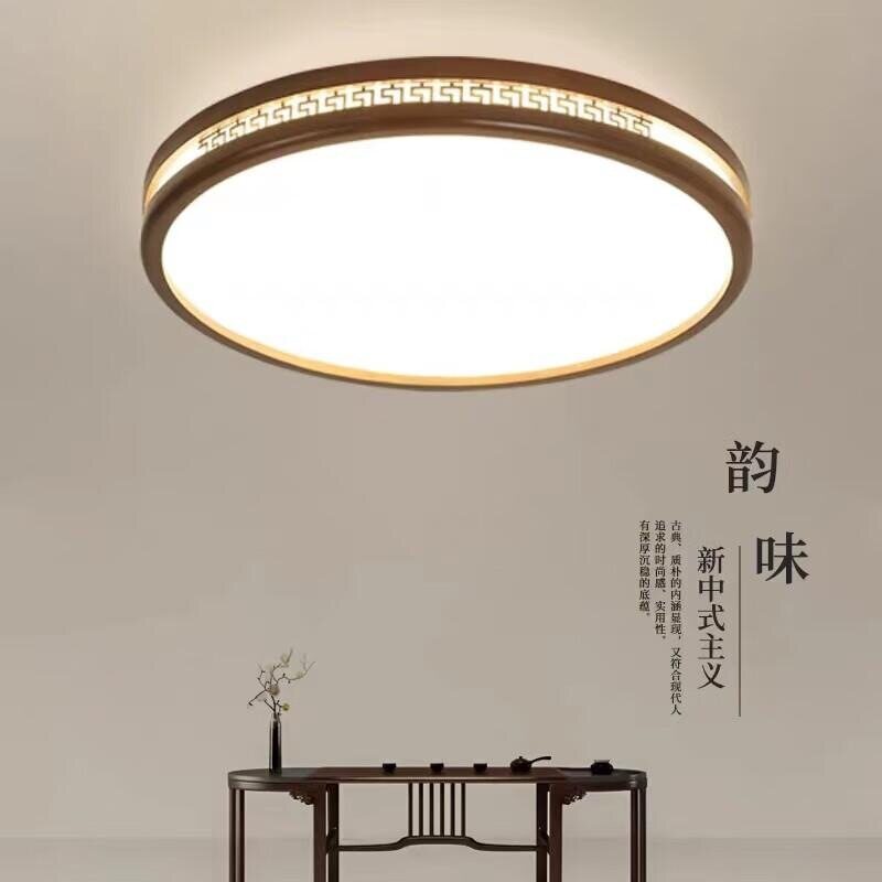胡桃木色新中式全铜led卧室吸顶灯简约客厅大堂过道阳台实木木艺