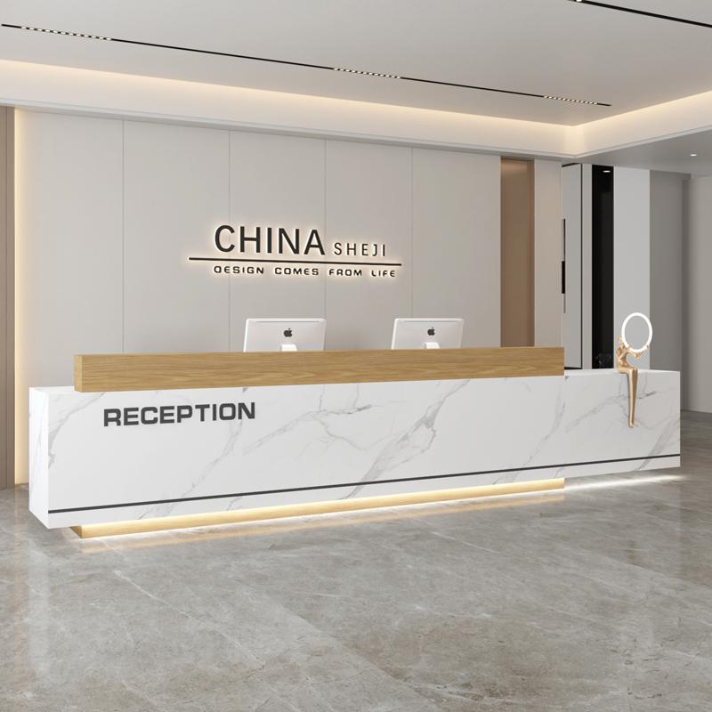 简约现代烤漆物业办公室工作公司酒店大厅吧台柜前台桌接待收银台图片