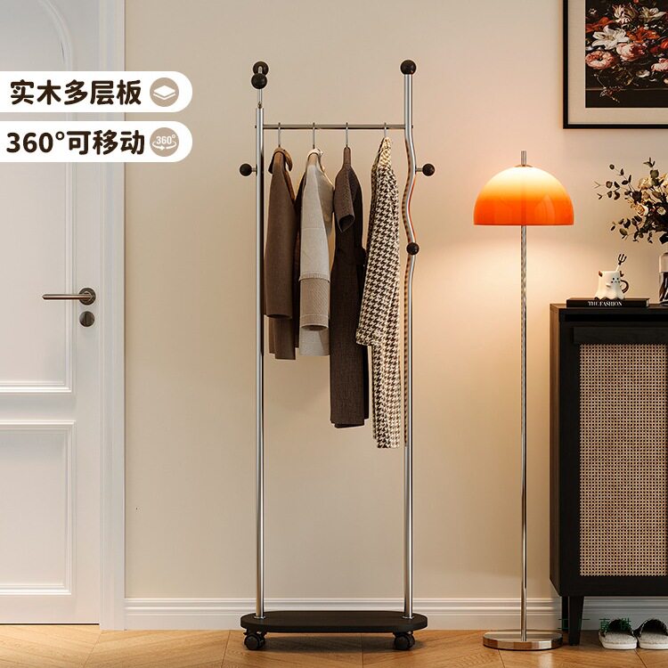 中古衣架落地式卧室家用挂衣服架可移动次净衣帽架带全身穿衣镜子图片
