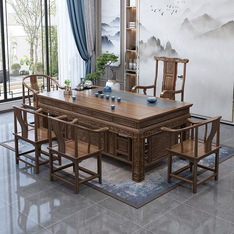实木茶桌椅组合功夫泡茶台榆木茶几茶具套装家用一体办公室喝茶桌图片
