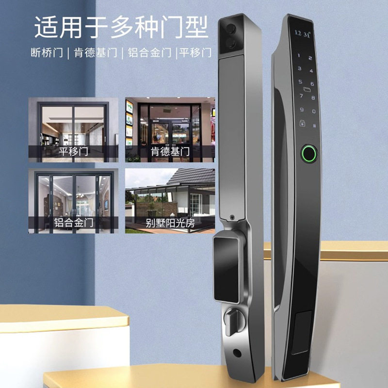 户外防水指纹锁窄边门玻璃门庭院门断桥铝指纹密码锁涂鸦tuya门锁图片