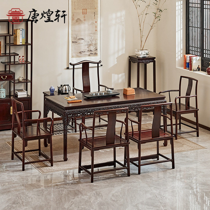 红木家具赞比亚血檀实木中式餐桌古典茶台非洲小叶紫檀客厅茶桌图片