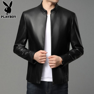 Playboy sheepskin leather men's coat spring and autumn new stand collar leather jacket slim trend men's wear