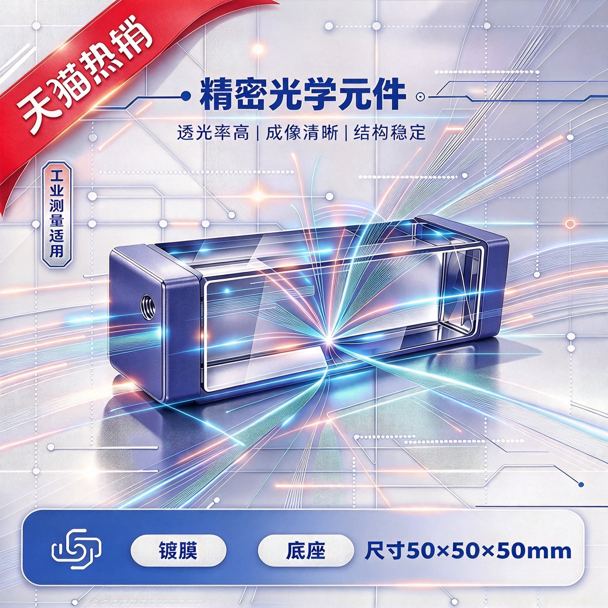 三棱镜50*50*50mm镀膜带底座三棱镜二次元检测直角反射拍照棱镜