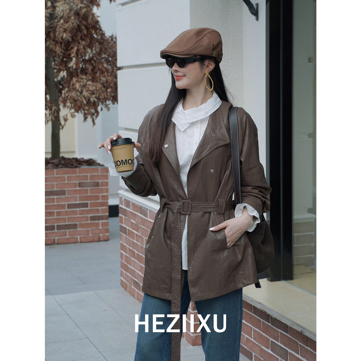 HEZIIXU“砚时集”幻影油蜡感极简通勤秋季风衣夹克百搭外套女