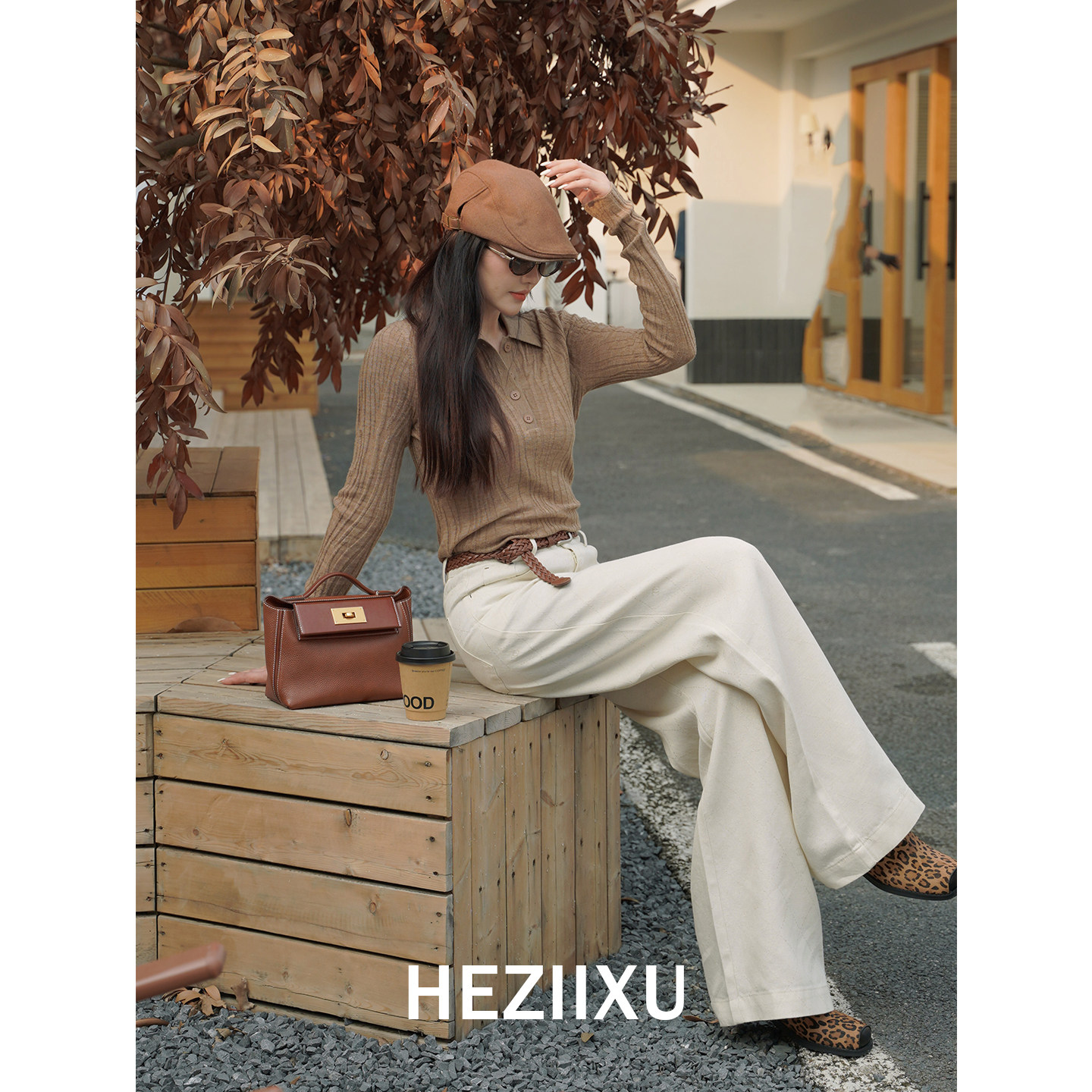 HEZIIXU“纹序衫”高腰显瘦直筒阔腿裤女宽松休闲通勤长裤百搭款
