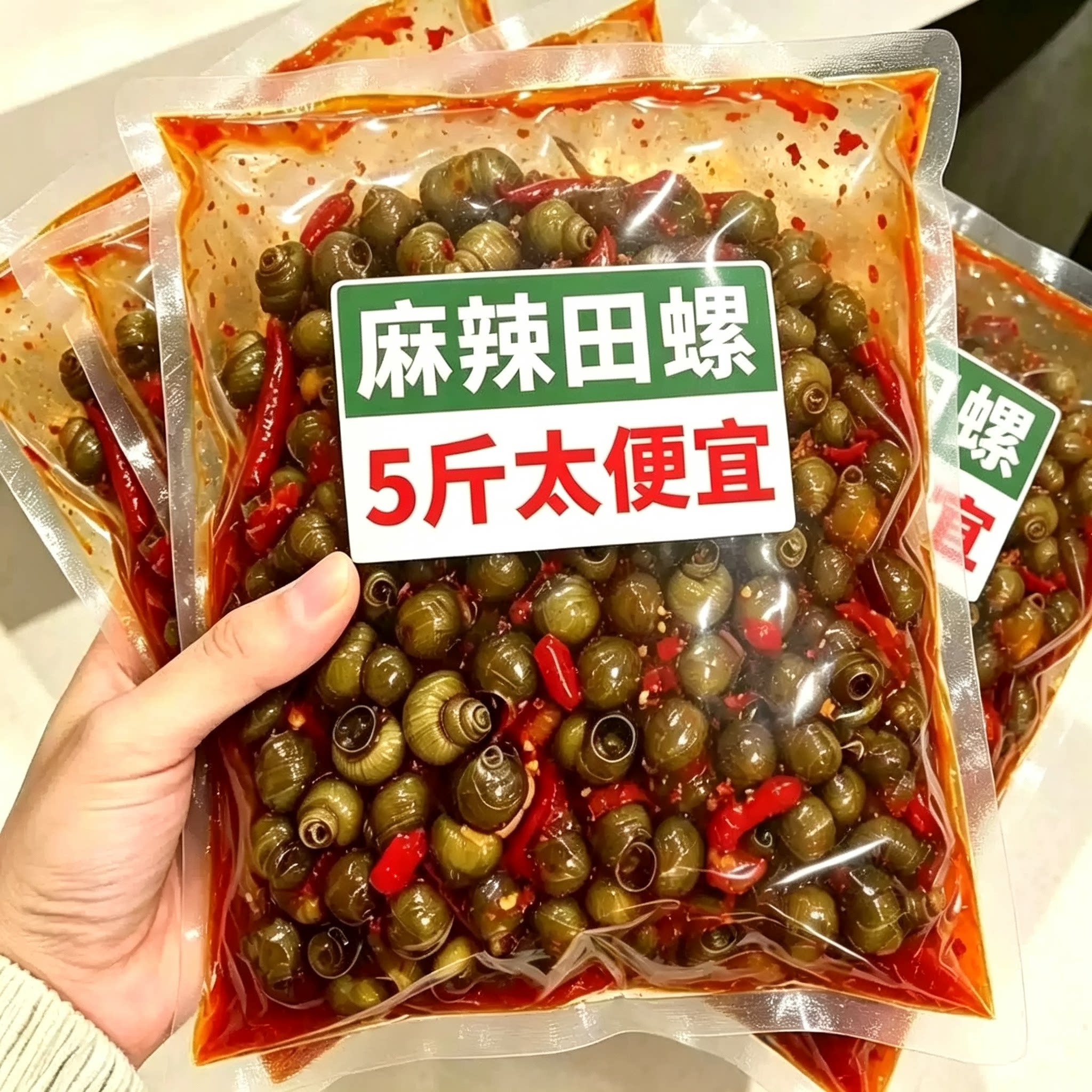 5斤超划算】麻辣田螺开袋即食香辣下酒菜袋螺丝儿时怀旧零食大包
