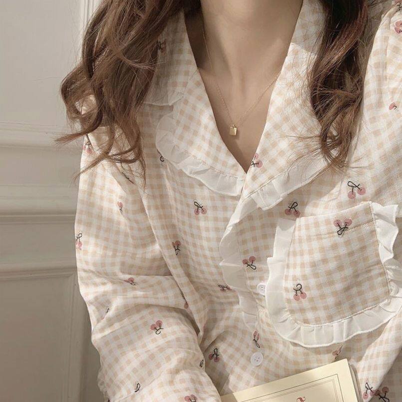 新款ins睡衣女春秋季学生长袖韩版甜美荷叶边少女家居服两件套装