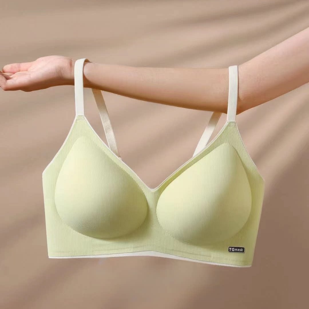 乳胶无痕内衣女夏季运动一体式固定杯大胸显小胸聚拢睡眠薄款文胸