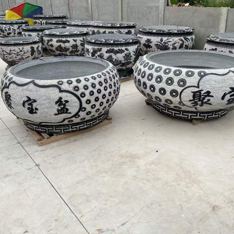 石雕青石仿古荷花鱼缸 庭院门海流水雕塑 花盆聚宝盆质量保证图片