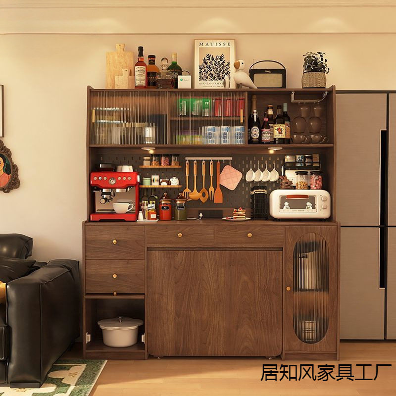全实木餐边柜可伸缩折叠移动小户型家用桌子多功能折叠餐桌一体图片
