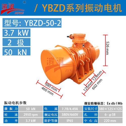 滨河YBZD-50-2二极防爆振动电机50kN三相异步振动电机
