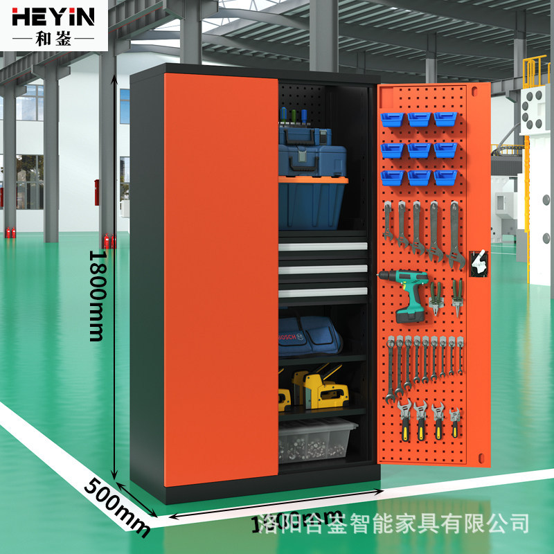 加厚重型工具柜工厂车间用收纳柜工具箱修车储物柜铁皮双开门柜子图片