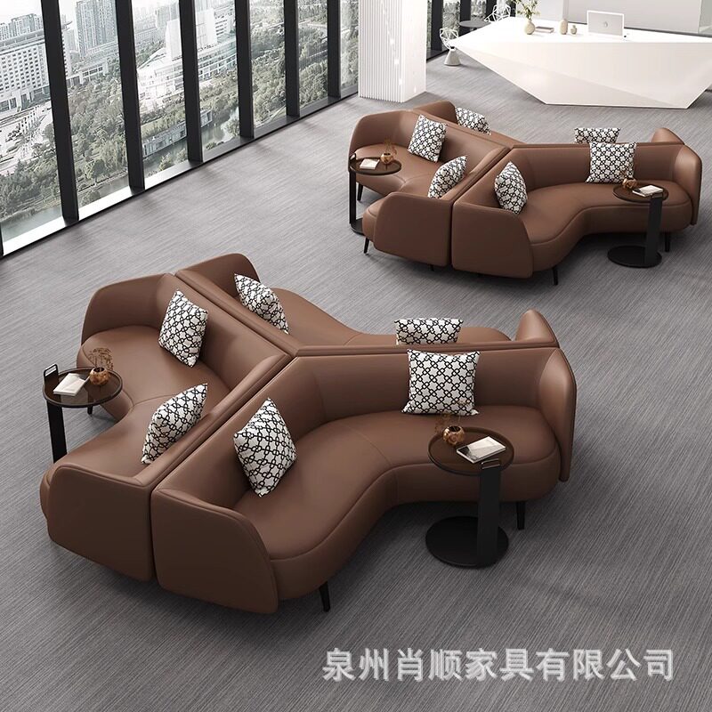 商务大厅接待休闲皮艺沙发异形创意沙发组合银行酒店休息区沙发椅图片