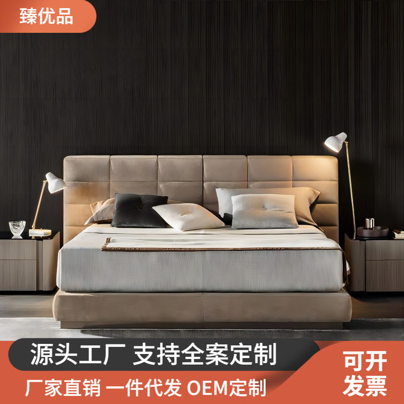 意式极简劳伦斯磨砂布双人床现代简约设计师网红1.8卧室婚布艺床图片