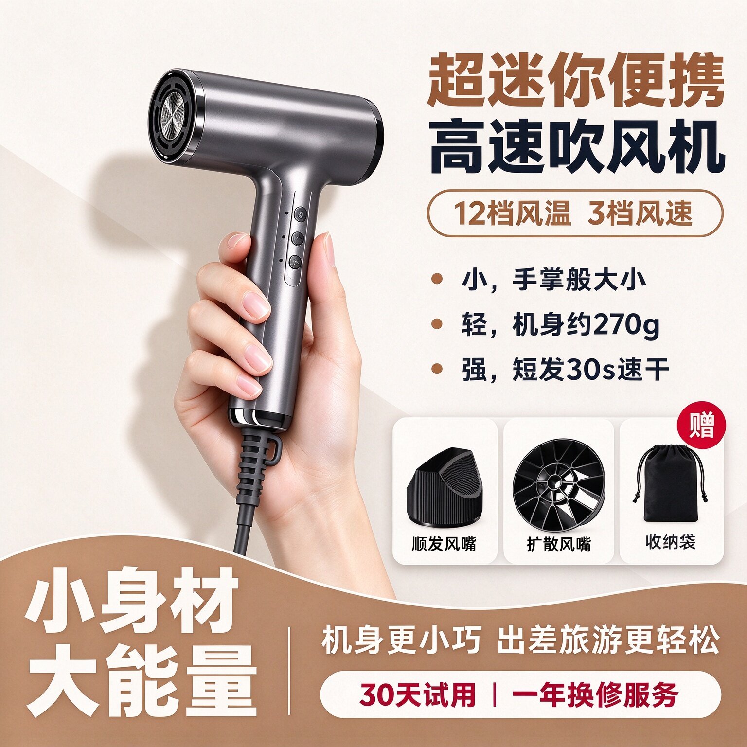 超迷你强力吹风机家用旅行出差便携高速负离子护发静音速干电吹风