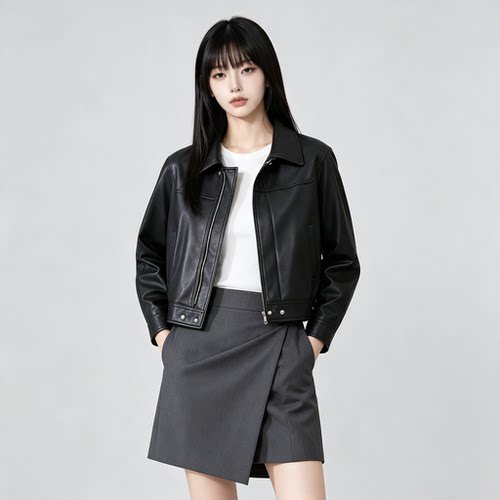 凯撒2026短款真皮皮衣女修身