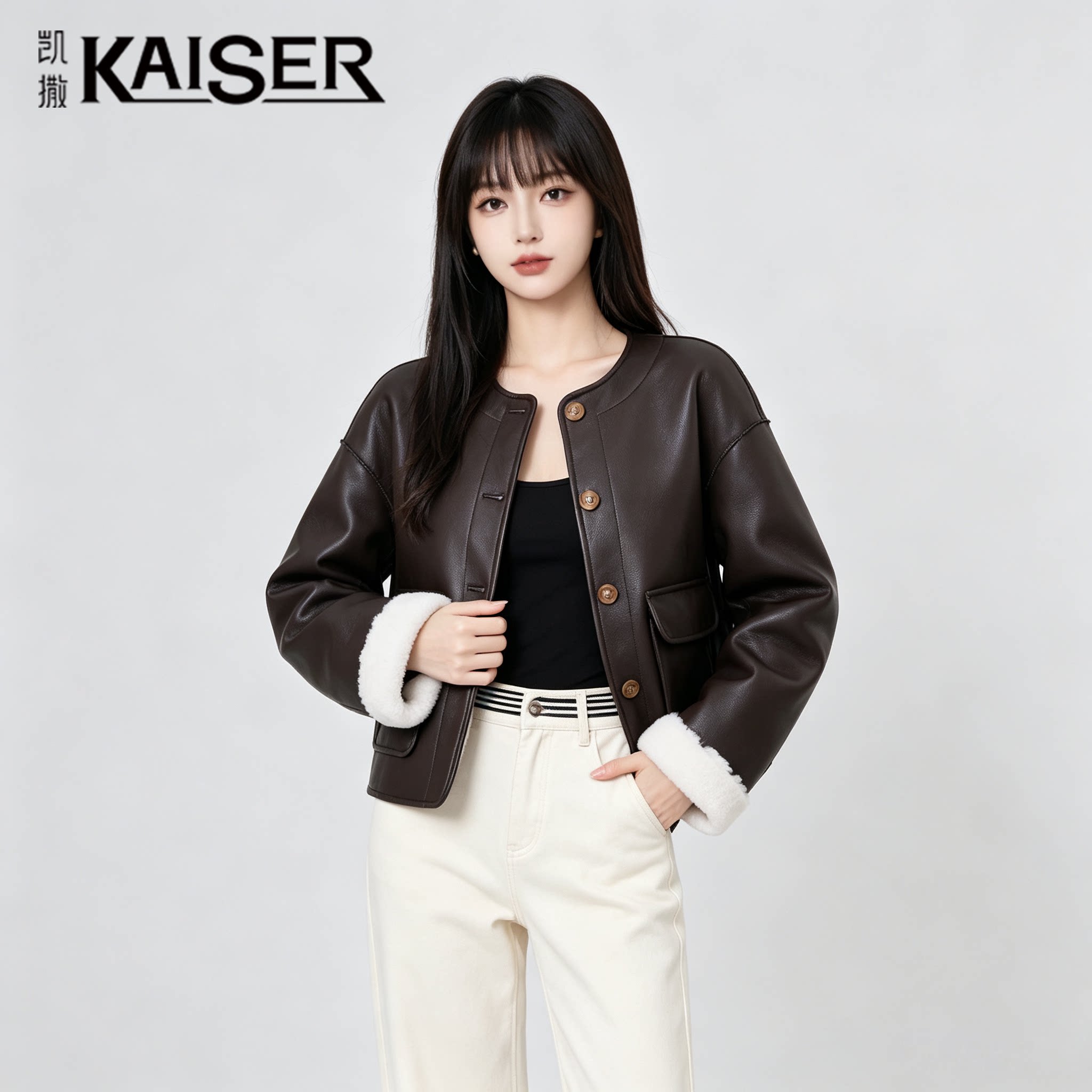 凯撒复古短款轻奢女皮草夹克