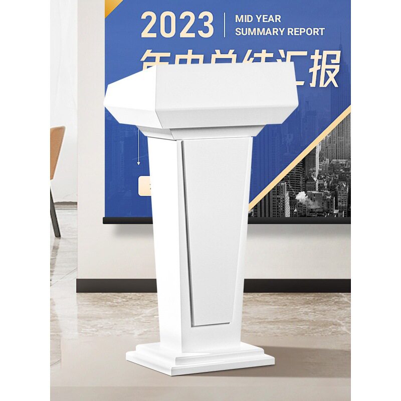 演讲台实木会议室发言台白色烤漆讲台桌主持台门口迎宾接待台餐厅图片