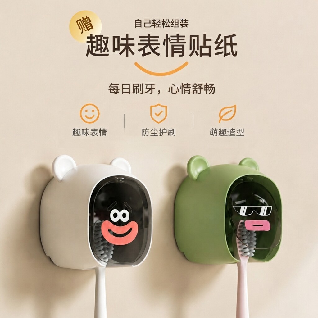 奶油风壁挂防尘免钉电动牙刷架