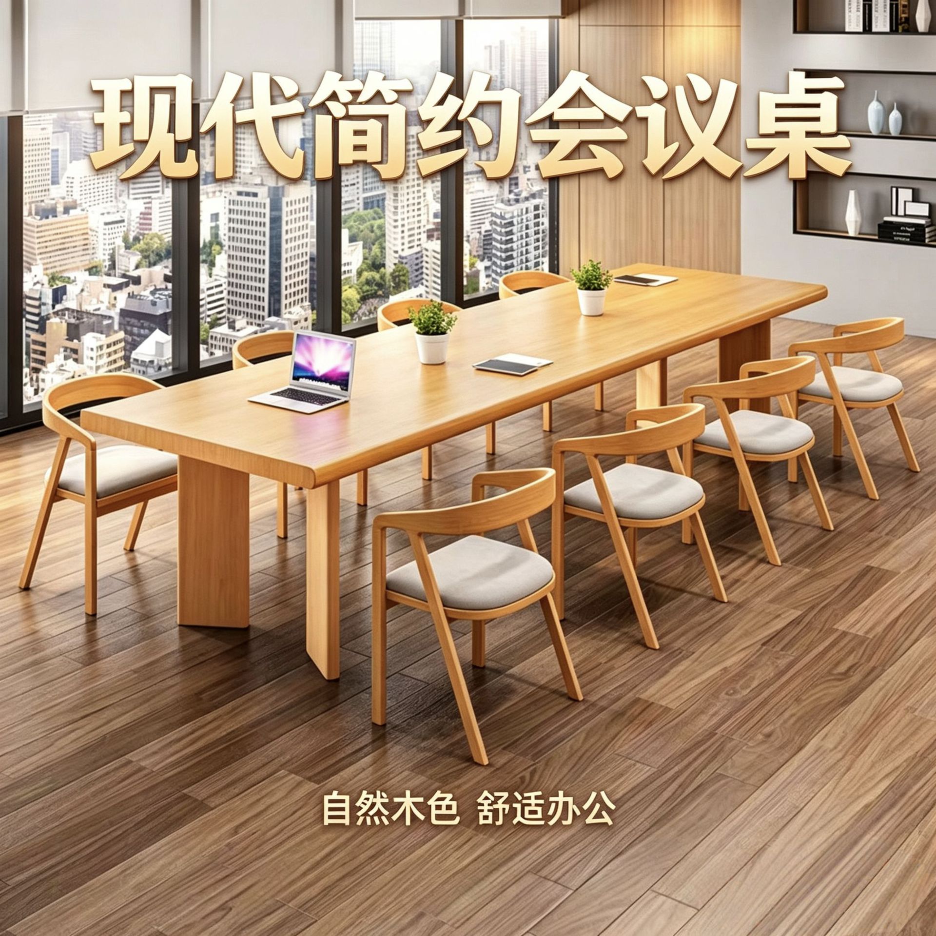 北欧实木会议桌长桌简约现代培训接待桌办公室办公桌洽谈桌椅图片
