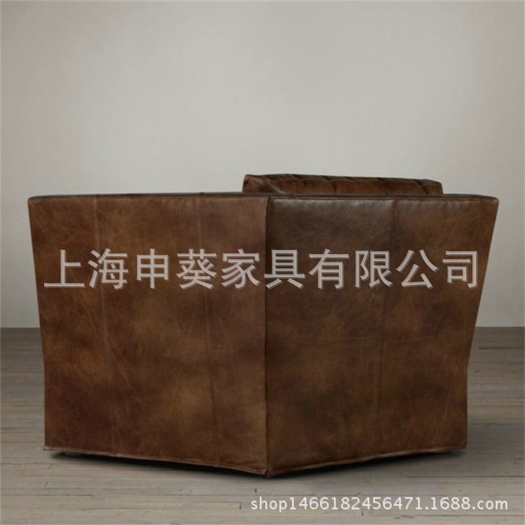 美式真皮单人沙发进口头层油蜡皮酒店咖啡厅老虎椅直销真皮脚蹬图片