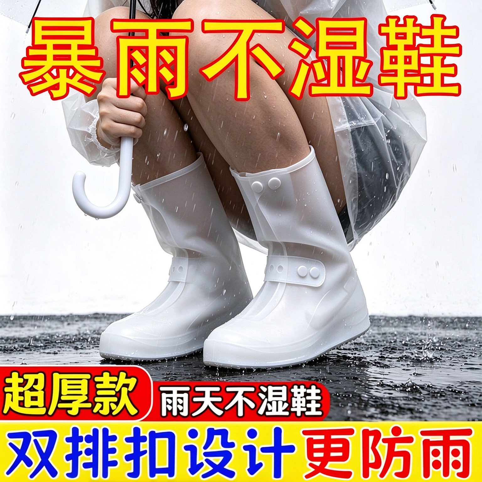 防水加厚耐磨高筒双排扣雨靴