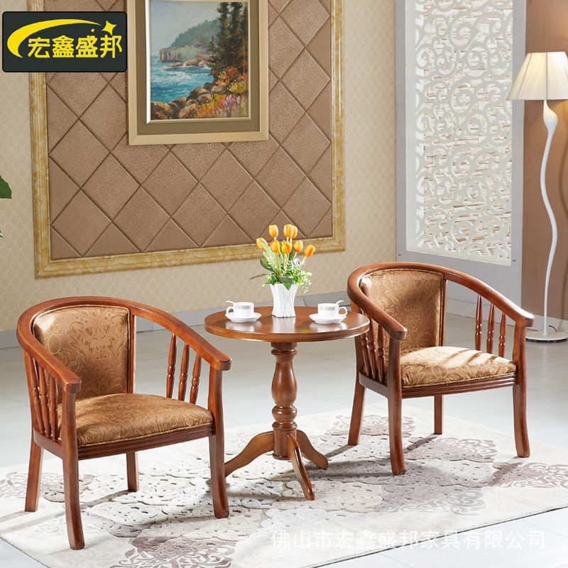酒店宾馆客房实木围椅茶几三件套单人卧室阳台休闲圈椅书房小桌椅图片