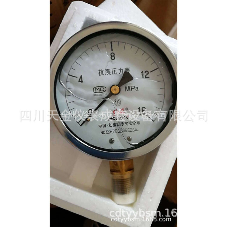 红旗仪表耐震压力表YN100全不锈钢径向1.5精度 0-16MPA气压表油表图片
