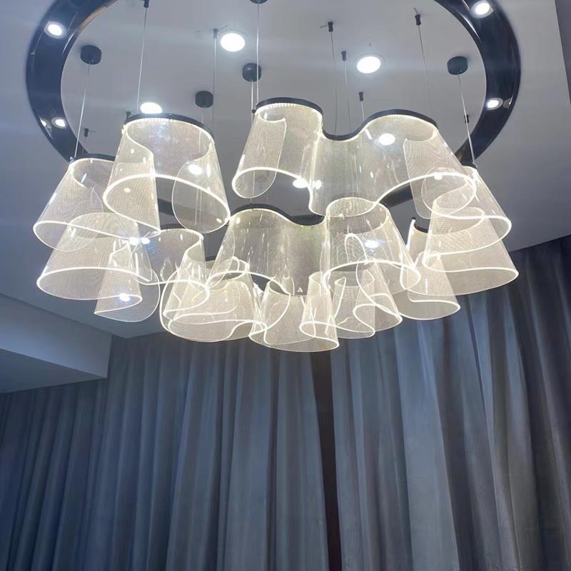 中山工厂展厅轻奢餐厅复式楼吊灯后现代售楼部宴会工程复式别墅包图片