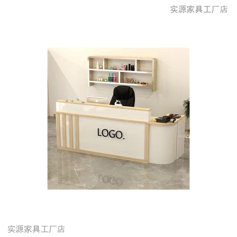 公司半圆前台接待台简约现代吧台收银台理发店美容院圆弧柜台商用图片