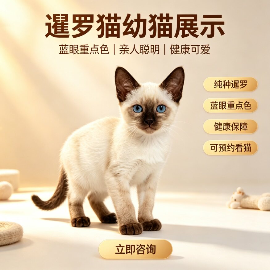 纯种暹罗幼猫蓝眼海豹脸可爱