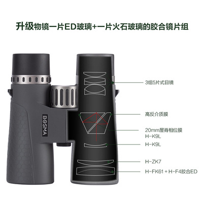 博冠BOSMA微平场ED双筒望远镜防水高清高倍户外蜂虎12X50微光夜视