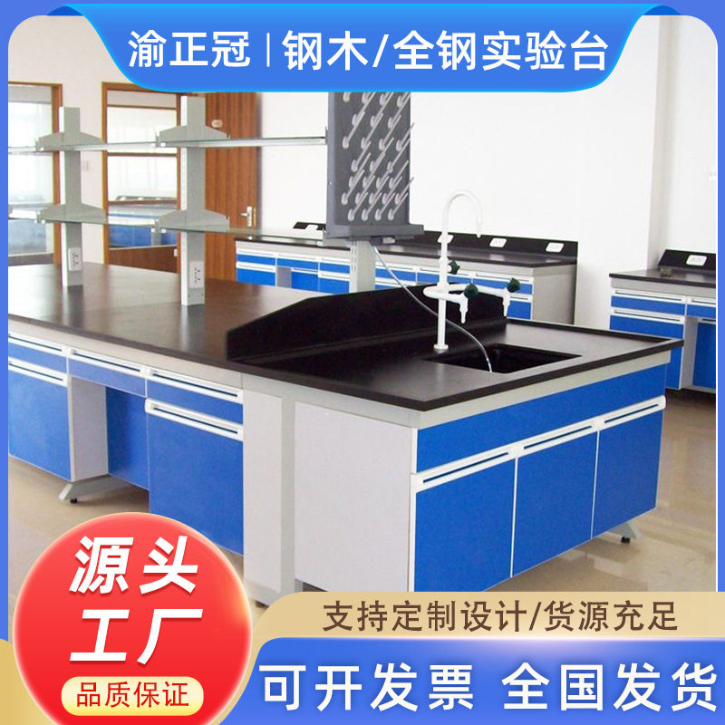 实验室全钢实验台 物理化学试验工作台 理化板中央钢木实验边台图片