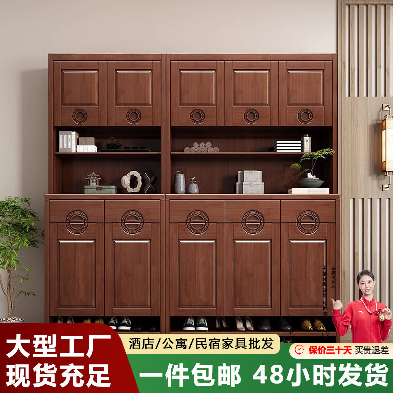 新中式实木鞋柜简约现代雕花储物门厅柜超大容量收纳多功能多层柜图片