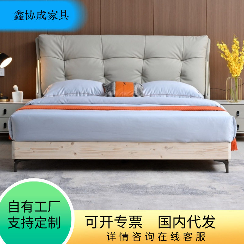 升级加厚实木框架意式轻奢皮艺床1.8米双人主卧婚床现代简约软包图片